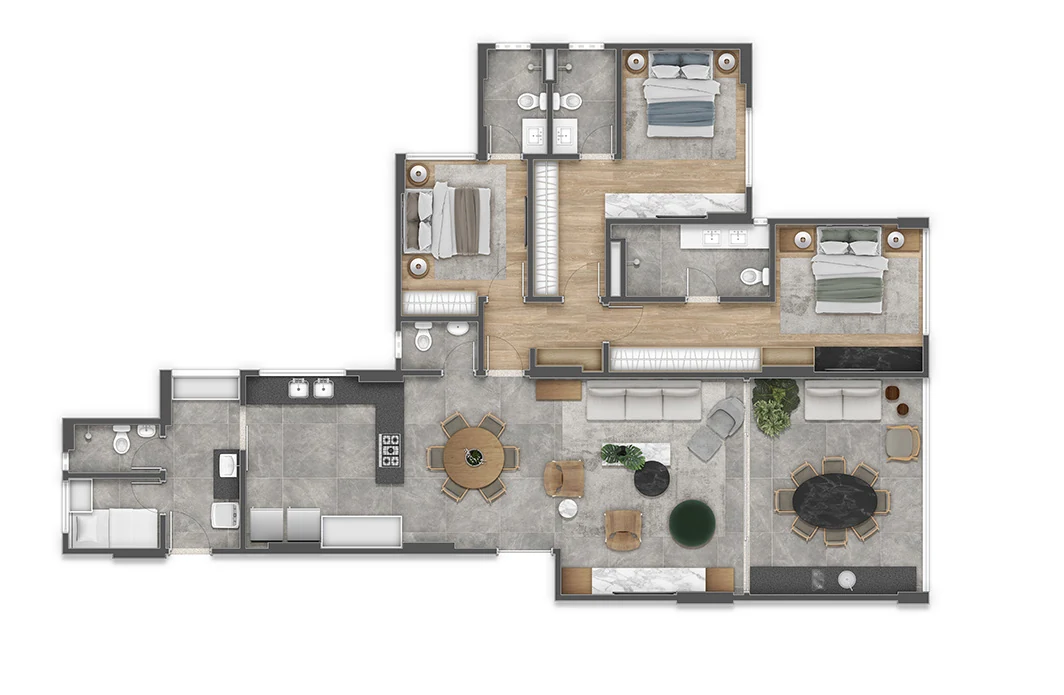 Planta da Torre Kaasa — 170 m² com 3 suítes