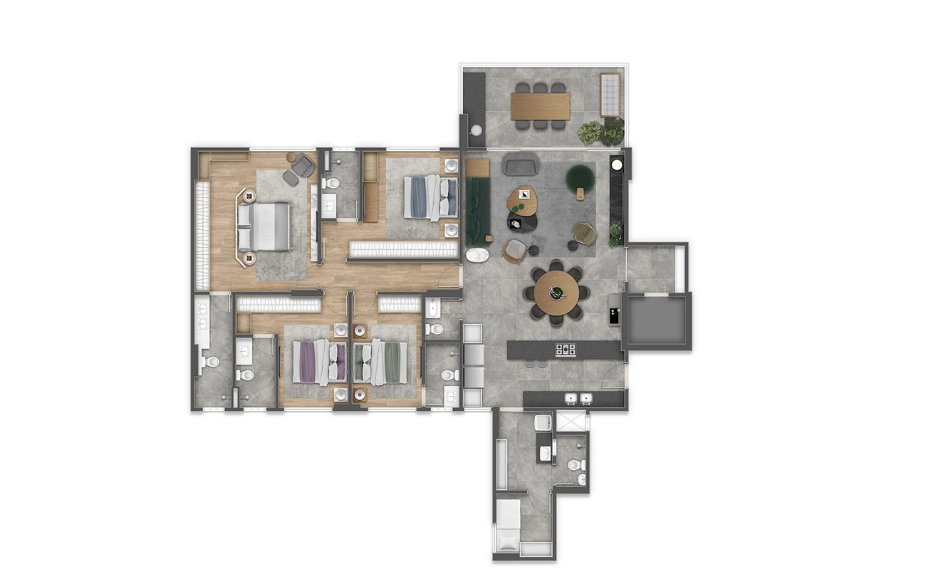 Planta da Torre Oka terminação 03 — 203 m² com 4 suítes